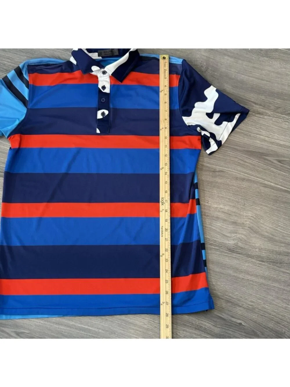 G/FORE Polo Shirt Mens L Blue Stripe Camo Summit Crown Golf Performance Stretch